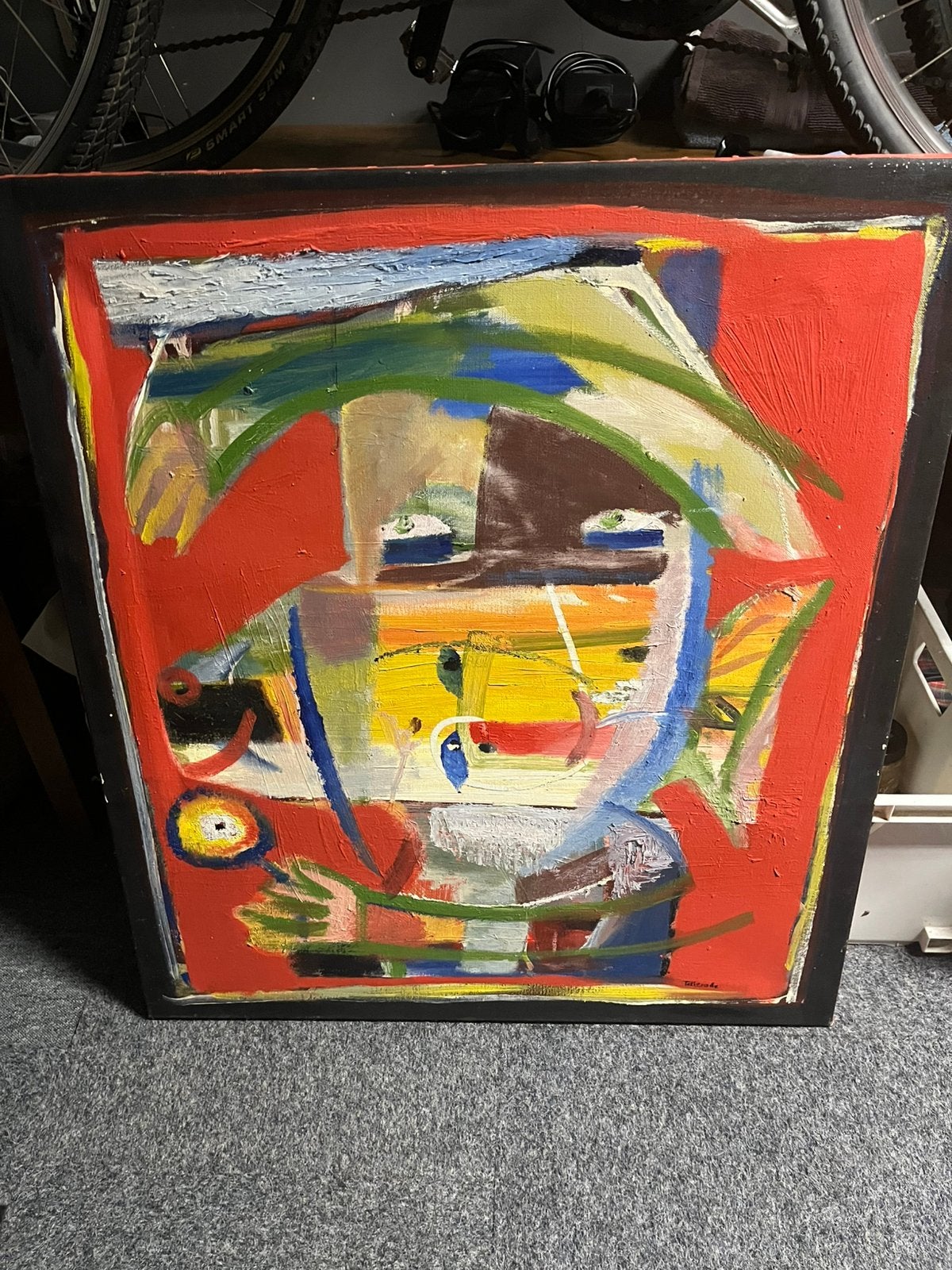 Kleurrijk schilderij van Marius van Tetterode, Antiek en Kunst, Abstract, Acrylverf, Textiel, Gesigneerd