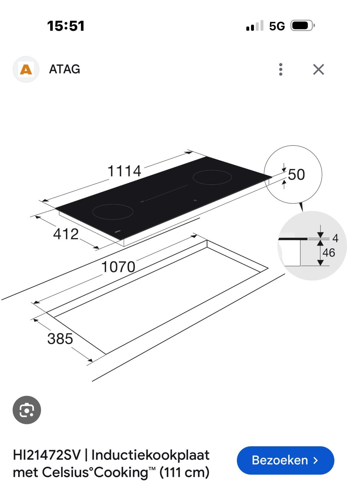 GEZOCHT ATAG inductiekookplaat HI21472SV, Witgoed en Apparatuur, Kookplaten, Ophalen, 4 kookzones, Zo goed als nieuw, Inbouw
