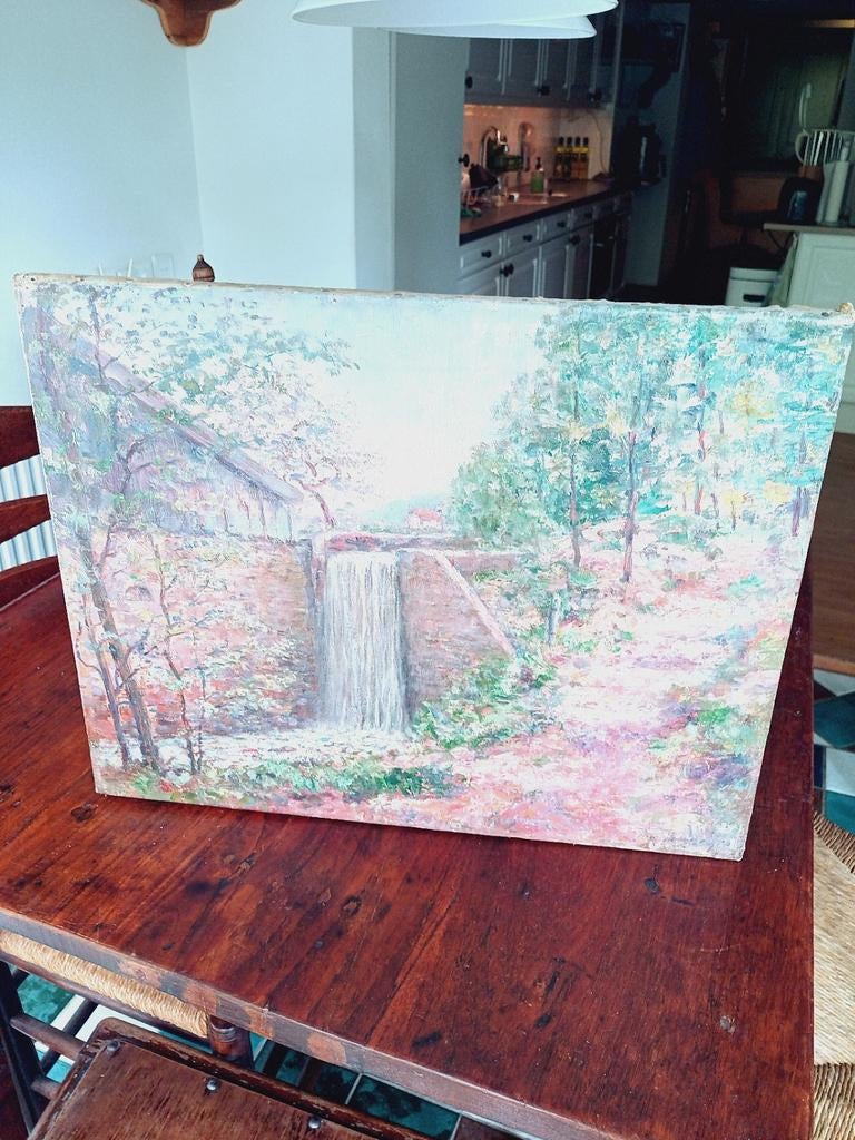 Schilderij Jacoba de Graaff ' Waterval' Olieverf op canvas., Antiek en Kunst, Ophalen of Verzenden