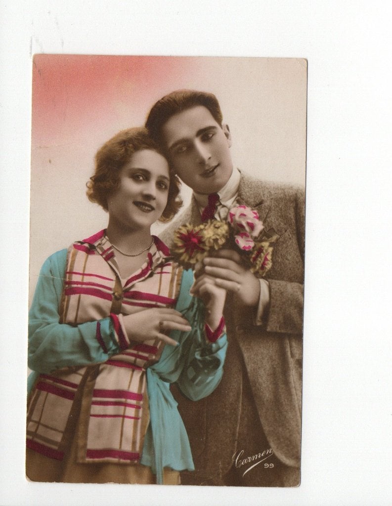 Oude ansichtkaart: Romantisch stel met bloemen, Carmen 99, Ophalen of Verzenden, Voor 1920, Ongelopen, Zuid-Holland