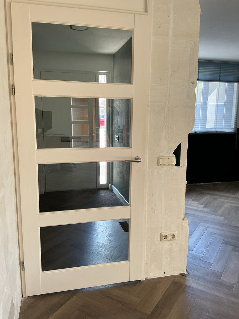 Massief Houten Opdekdeur 93x210 cm met Glas, linksdraaiend, Doe-het-zelf en Verbouw, Deuren en Horren, Ophalen, Gebruikt, 80 tot 100 cm