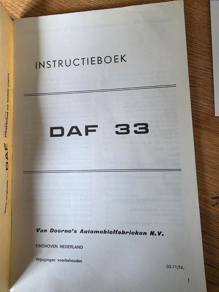 Instructieboekje DAF 33 Variomatic met inrijkaartje, Ophalen of Verzenden