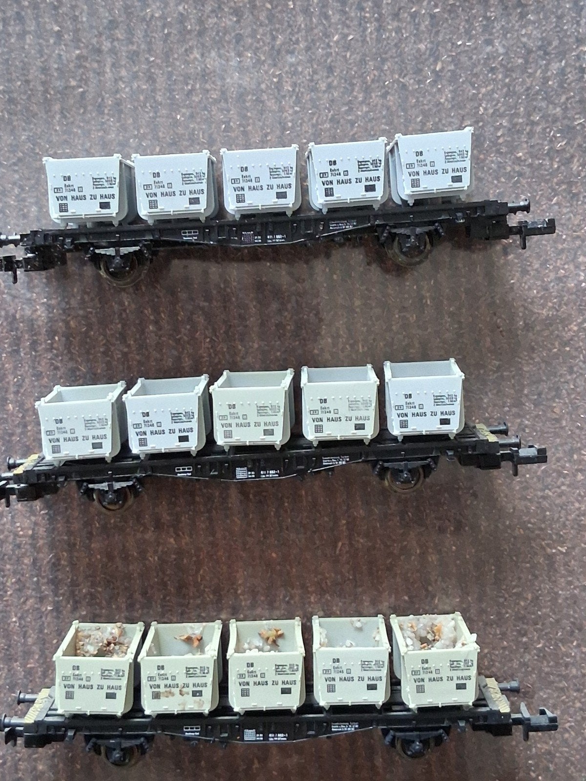 set van 3 wagons met containerbakken, Gebruikt, Gelijkstroom, Fleischmann, Wagon
