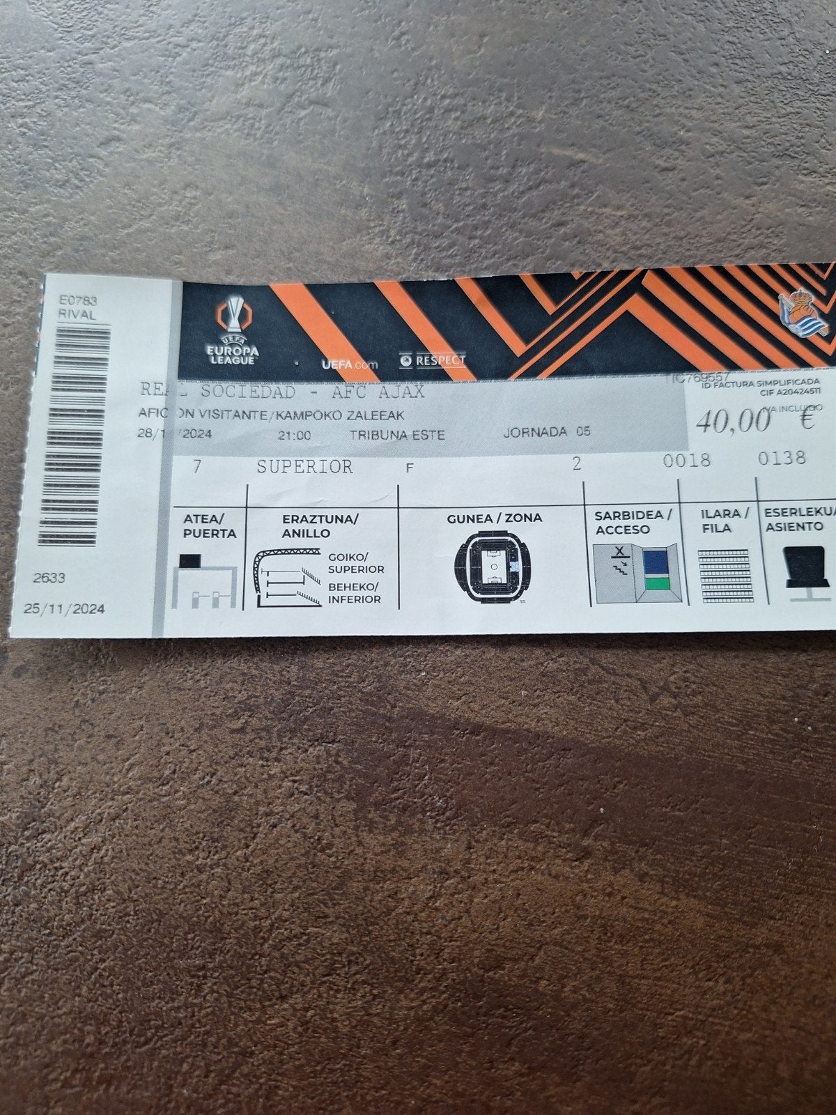 ticket real sociedad- ajax europa league 28-1-2024, Ophalen of Verzenden, Zo goed als nieuw, Ajax, Overige typen