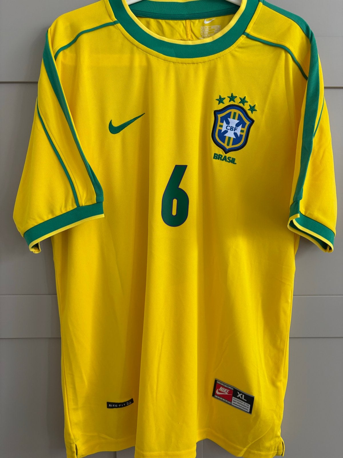 Vintage Brazilië R. Carlos  wk 1998 xl nike voetbalshirt XL, Geel, Ophalen of Verzenden, Voetbal, Maat 56/58 (XL)