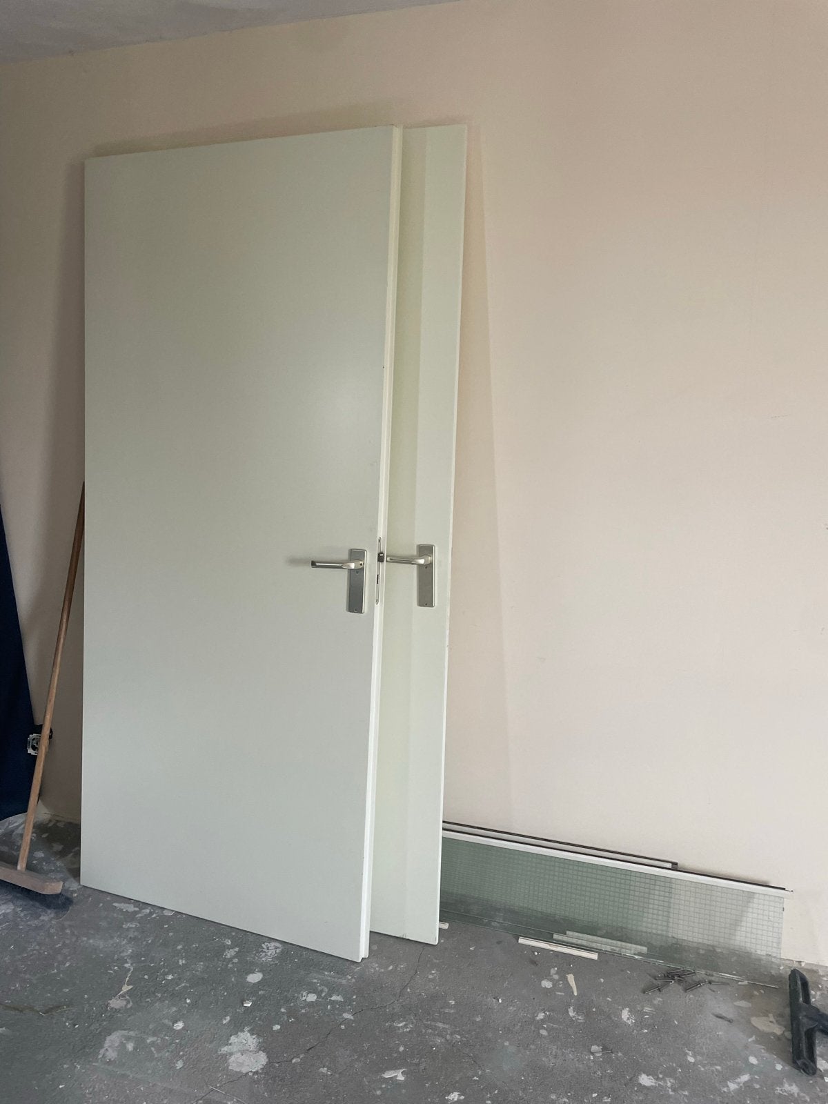 2 Opdekdeuren met bovenlicht en kozijnen - 94x210, Gebruikt, 80 tot 100 cm, Binnendeur, Ophalen of Verzenden