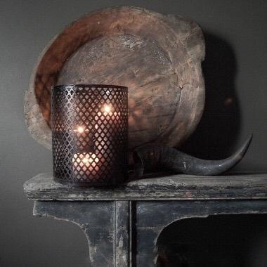 Windlicht ornament kandelaar ijzer hout Aura Peeperkorn, Nieuw, Ophalen of Verzenden, Hout, Kandelaar