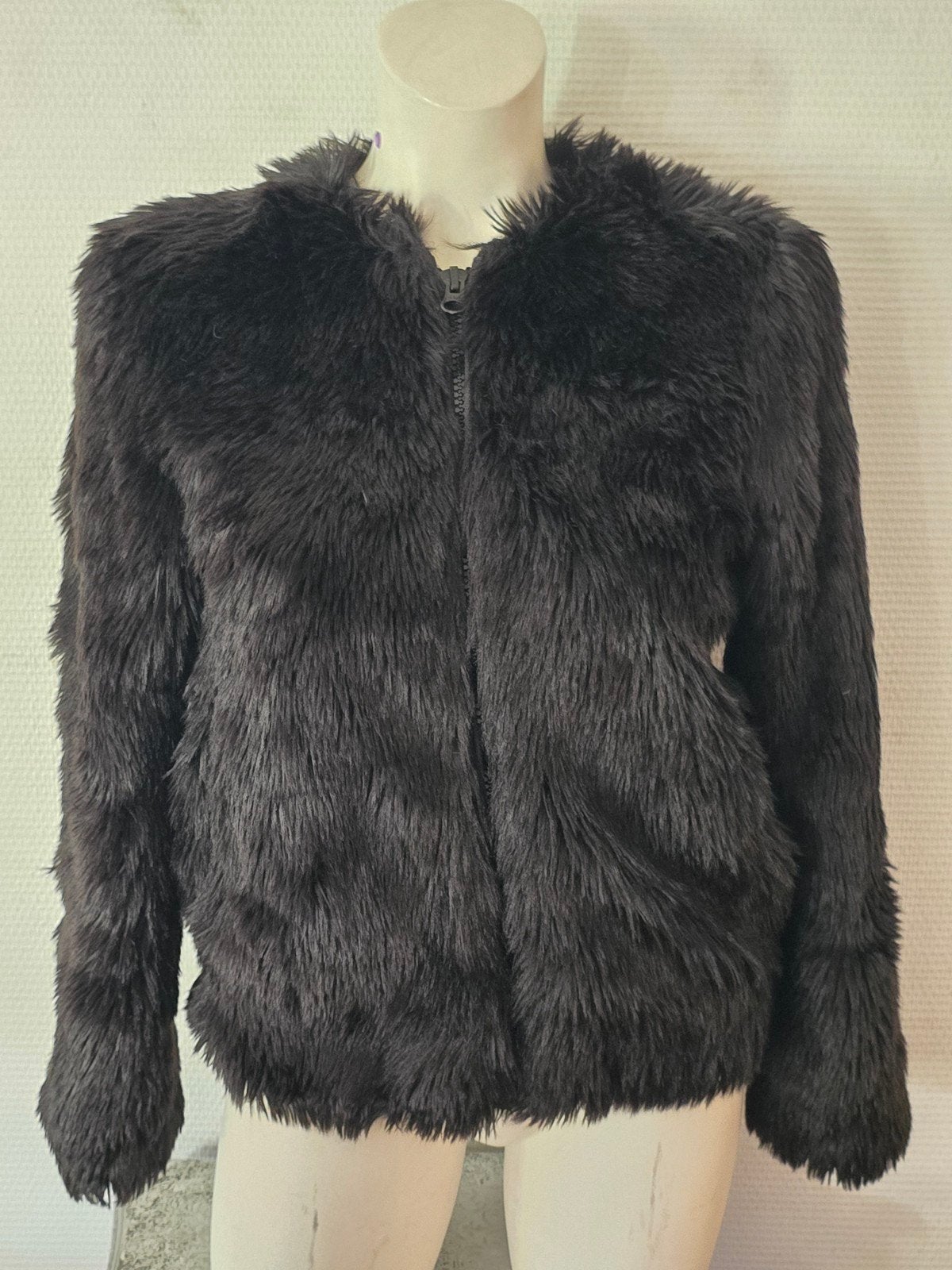 Topshop Zwart Faux Fur Jasje - Maat 38, Maat 38/40 (M), Zwart, Topshop, Ophalen of Verzenden