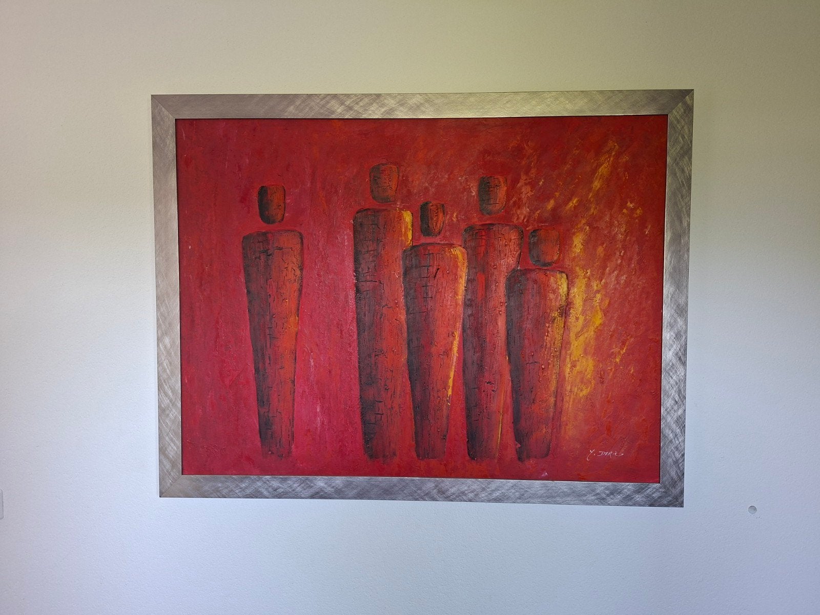 Abstract schilderij 'Figuren' - 130x100 cm, Antiek en Kunst, Kunst | Schilderijen | Modern, Ophalen, Handgeschilderd, Textiel