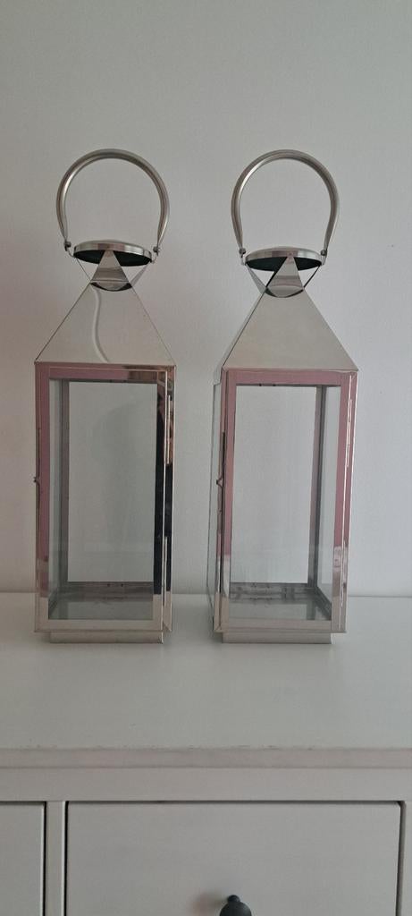 Set van 2 RVS Lantaarns - 68cm hoog, Ophalen, Zo goed als nieuw, Modern, Industrieel