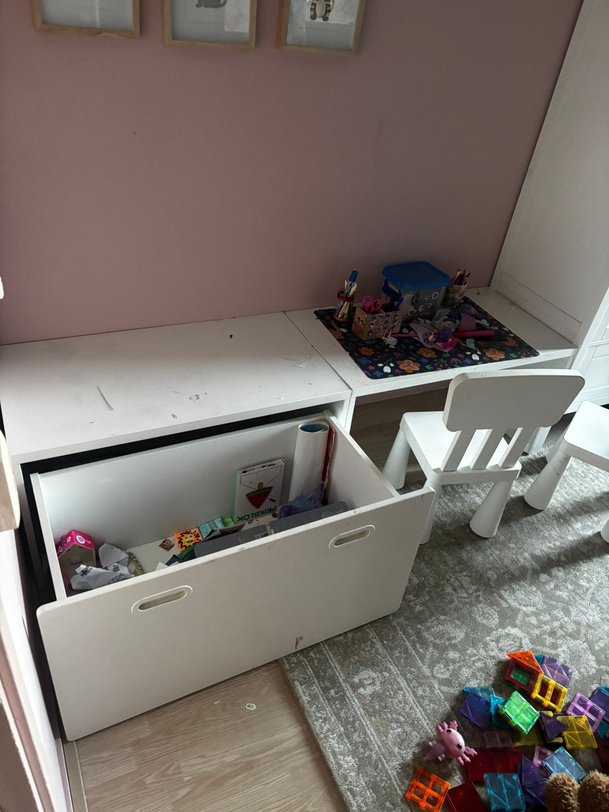 Lage kast met schuiflade en stoelen, Ophalen, Gebruikt, 50 tot 70 cm, 105 cm of meer
