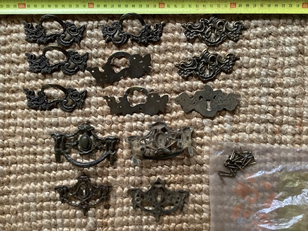 Antiek koperen kastbeslag, greepjes, handvatten., Antiek en Kunst, Antiek | Koper en Brons, Ophalen