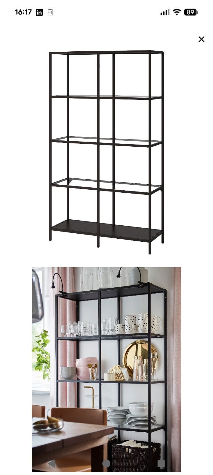 Stellingkast zwart/bruin met glasplaten van Ikea., Huis en Inrichting, Ophalen, Zo goed als nieuw