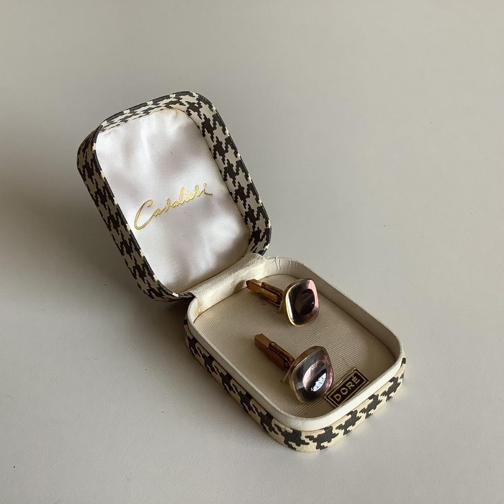 Vintage vergulde Cavalieri manchetknopen in origineel etui, Ophalen of Verzenden, Zo goed als nieuw, Overige materialen, Verguld