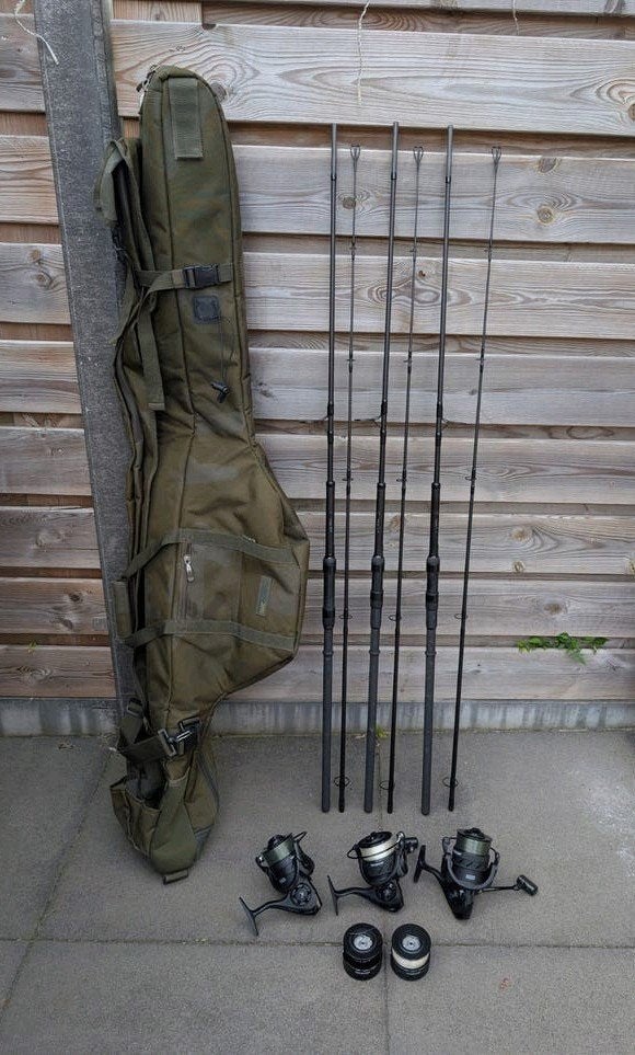 3x Nash Dwarf 10 ft 3,25 lb hengels - molens set - foudraal, Ophalen of Verzenden, Gebruikt