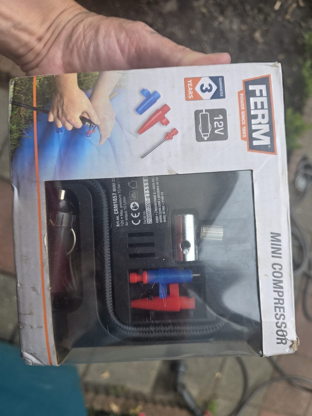 FERM Mini Compressor 12V - Bandenpomp, 10 bar of meer, Nieuw, Ophalen of Verzenden, Minder dan 200 liter/min