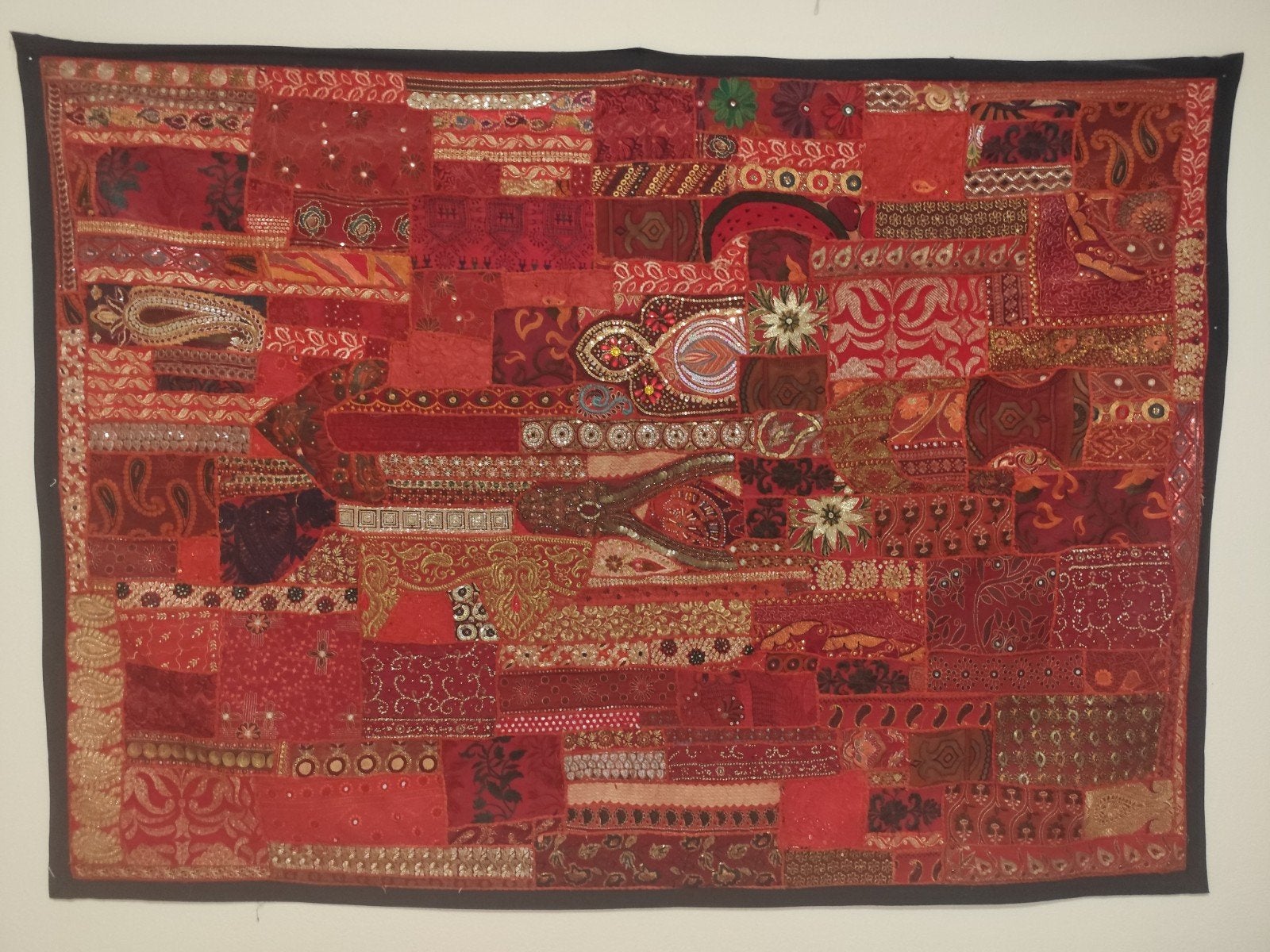 Rood handgemaakt Wandkleed 180x130 cm, Gebruikt, 100 tot 150 cm, 150 tot 200 cm, Ophalen of Verzenden