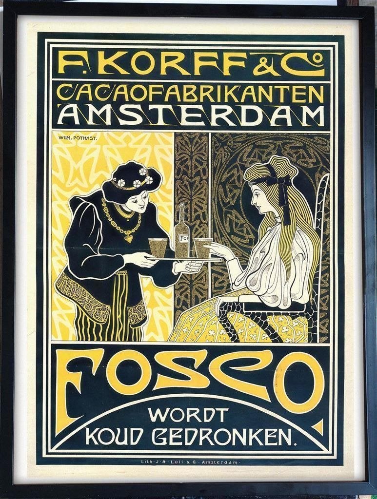[Poster in Frame] KORFF\'S CACAO Jugendstil Art Nouveau, Verzenden, Nieuw, A1 t/m A3, Film en Tv