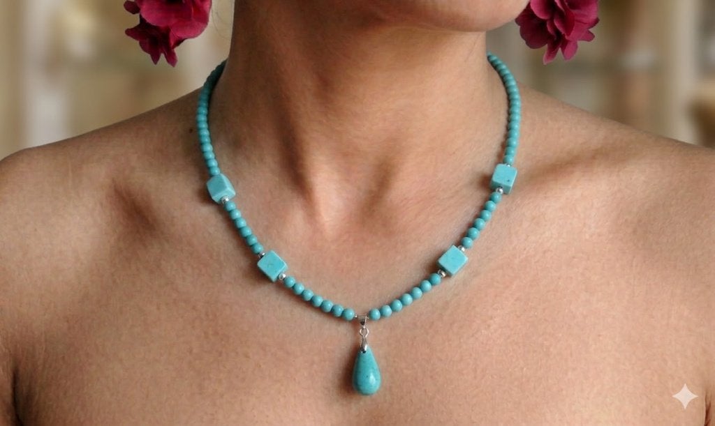 Prachtige Elegante ketting Natuurstenen Turkoois Zilver, Sieraden, Tassen en Uiterlijk, Kettingen, Ophalen of Verzenden, Nieuw