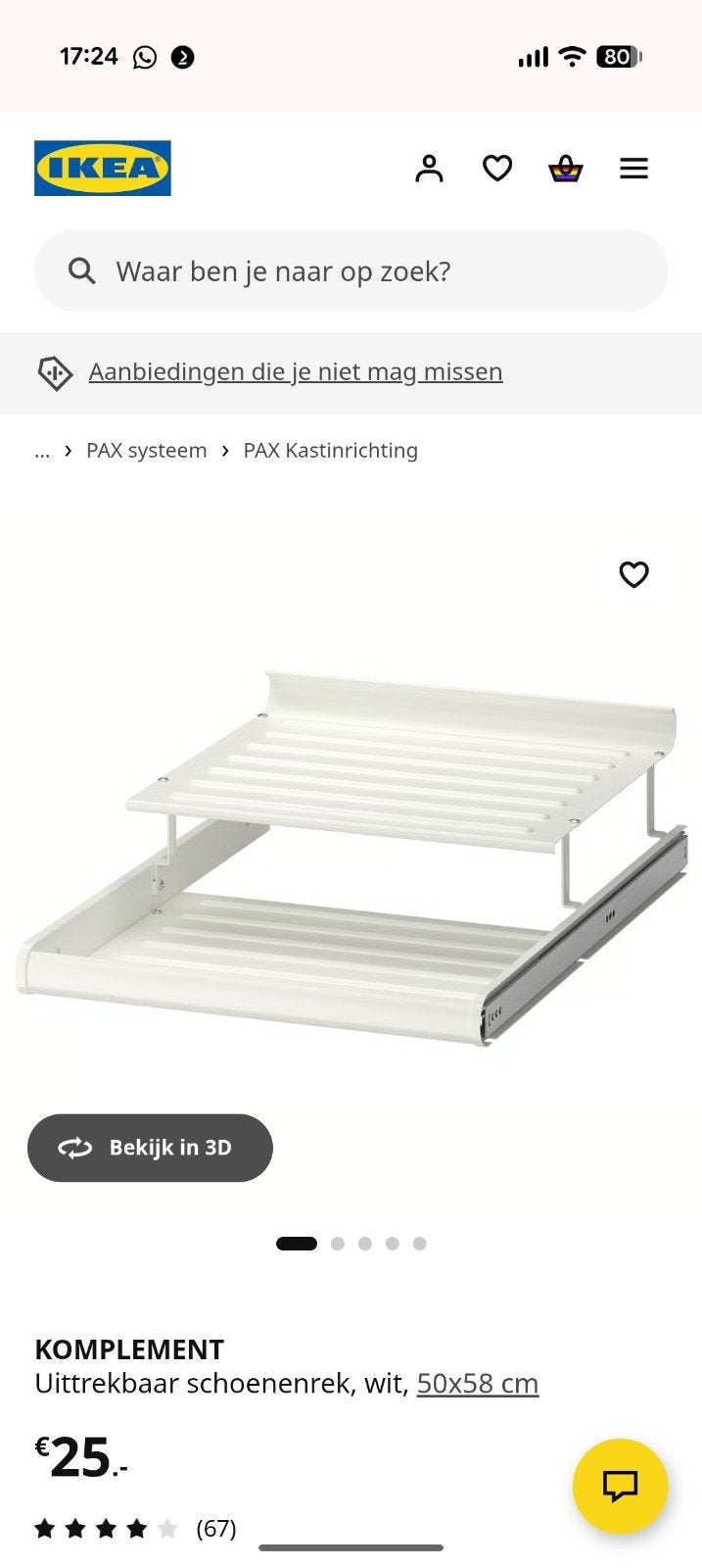 4x IKEA Komplement schoenenrek, Ophalen of Verzenden, Zo goed als nieuw, Wit