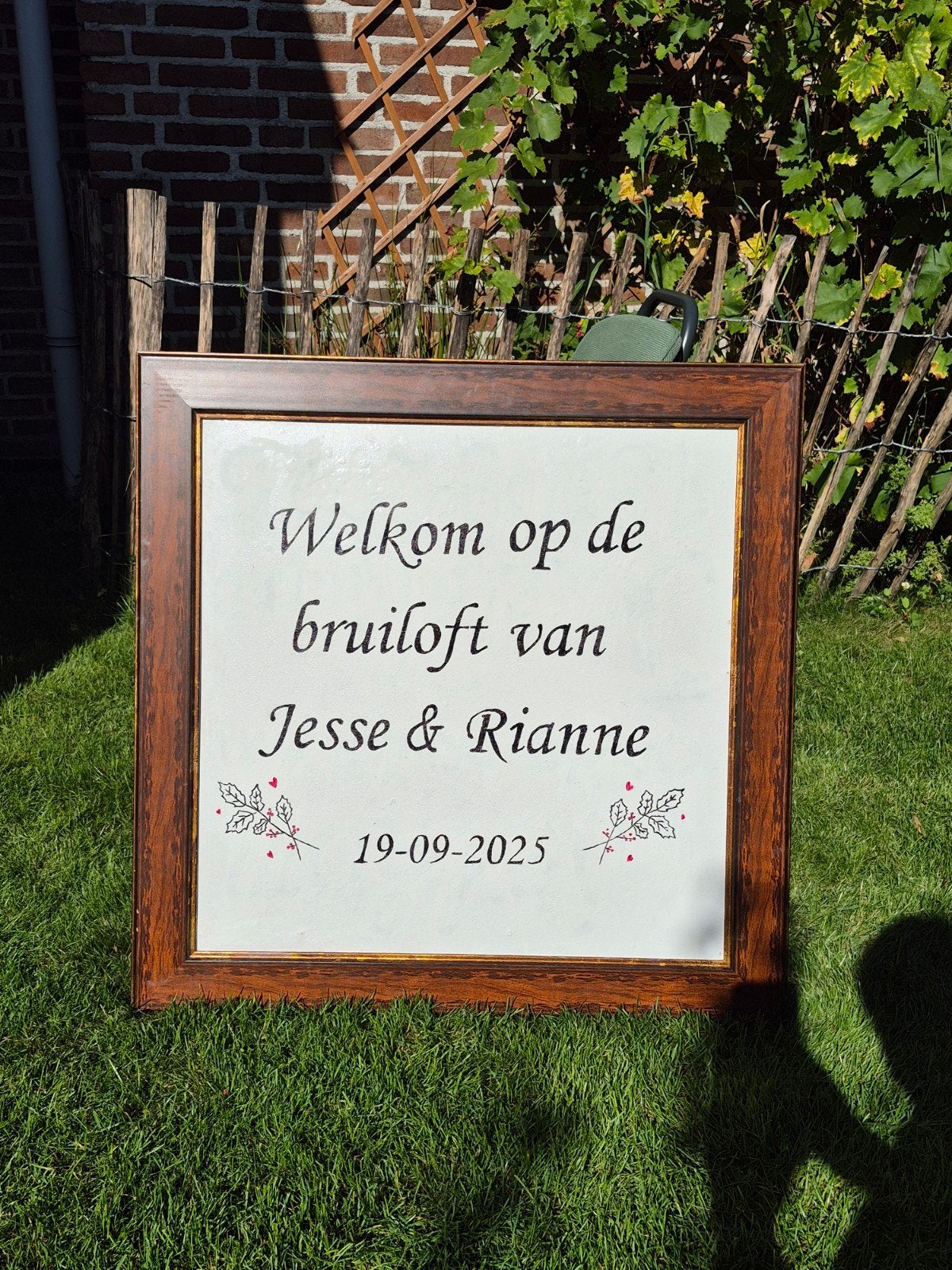 Welkomstbord bruiloft, Ophalen