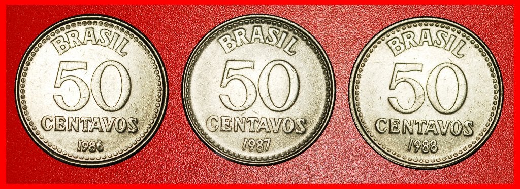 Ⰺ SOUTHERN CROSS: BRAZIL 50 CENTAVOS 1986, 1987, 1988 SET, Ophalen of Verzenden, Zuid-Amerika, Losse munt