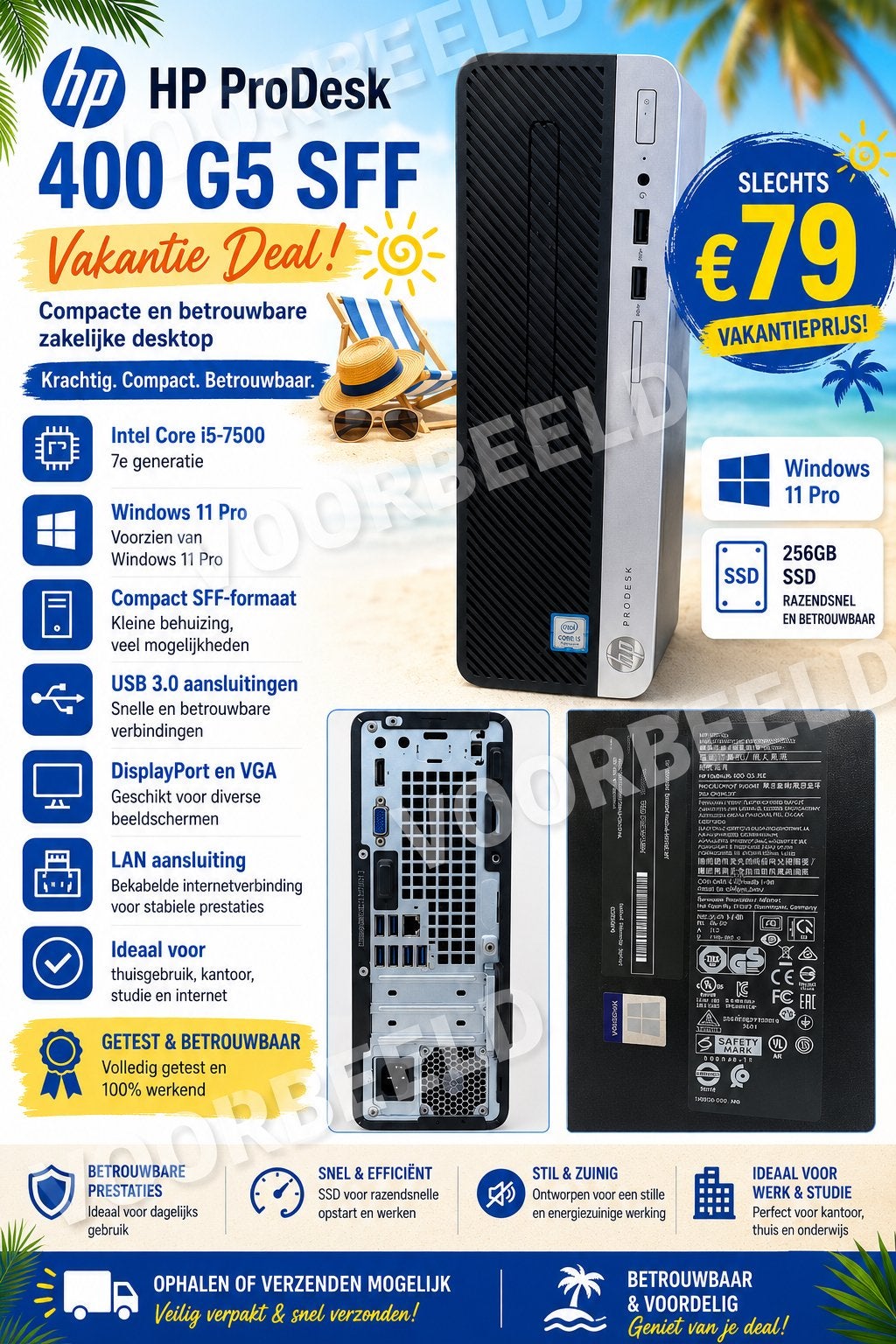 HP ProDesk 400 G5 SFF - i5-7500, 256GB SSD, Win 11 Pro, Computers en Software, Desktop Pc's, Zo goed als nieuw, 2 tot 3 Ghz, SSD