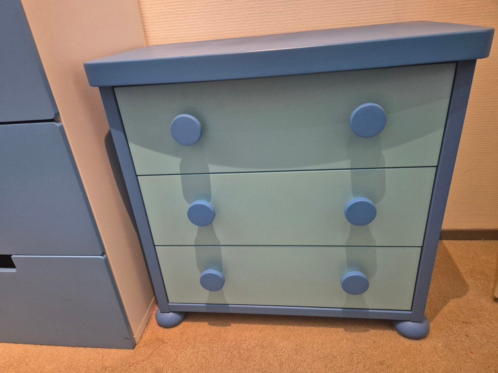 Ikea mammoet serie blauwe ladekast met 3 lades, Ophalen, Gebruikt, Modern, Speels, 50 tot 100 cm