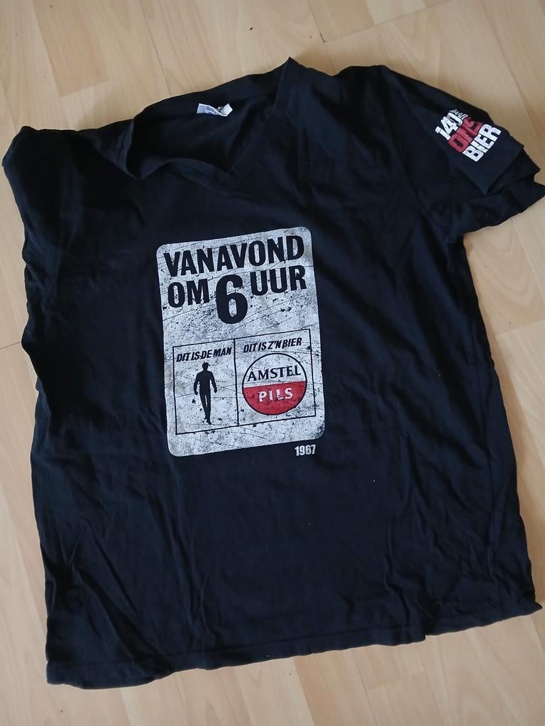 Amstel Bier T-shirt "Vanavond om 6 uur" - Maat XL, Kleding | Heren, Zwart, Amstel, Maat 56/58 (XL), Ophalen of Verzenden