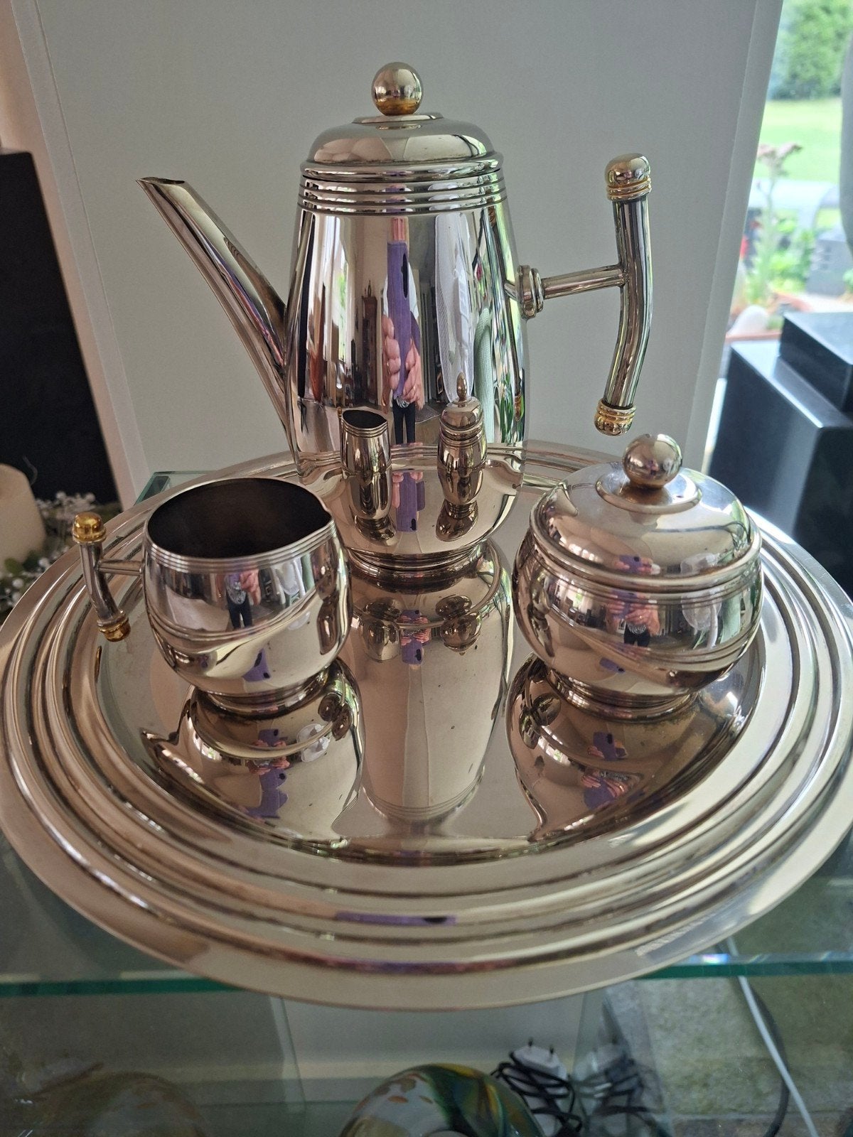 Verzilverd theeservies met dienblad, Antiek en Kunst, Ophalen