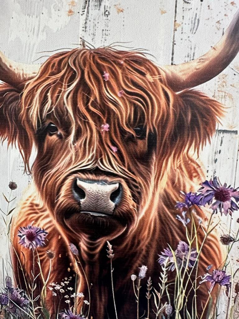 Vintage Metalen Bord Schotse Hooglander Bloemmotief 20x30cm, Huis en Inrichting, Woonaccessoires | Wanddecoraties, Metaal, Nieuw