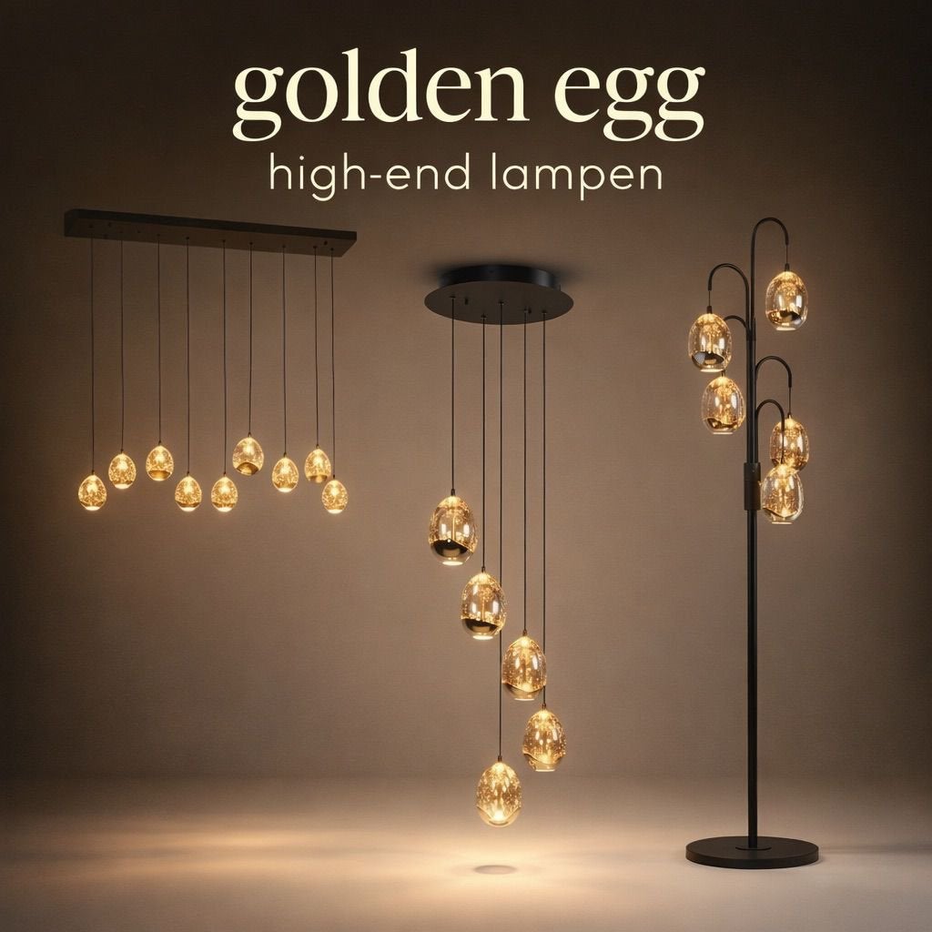 Hanglampen gouden egg 5 en 15 licht rond en 8 rechthoekig, Huis en Inrichting, Led-lamp, Nieuw, Overige fittingen, Ophalen of Verzenden