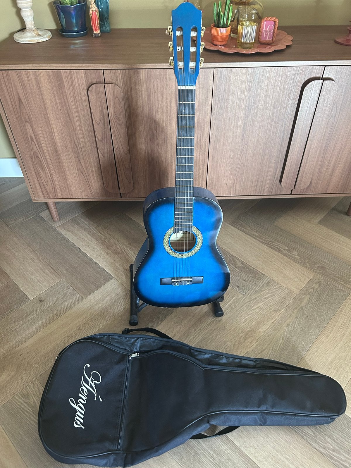 Sonora Muziek Klassieke Gitaar Blauw met Hoes, Ophalen of Verzenden, Gebruikt, Klassieke of Spaanse gitaar, Met koffer