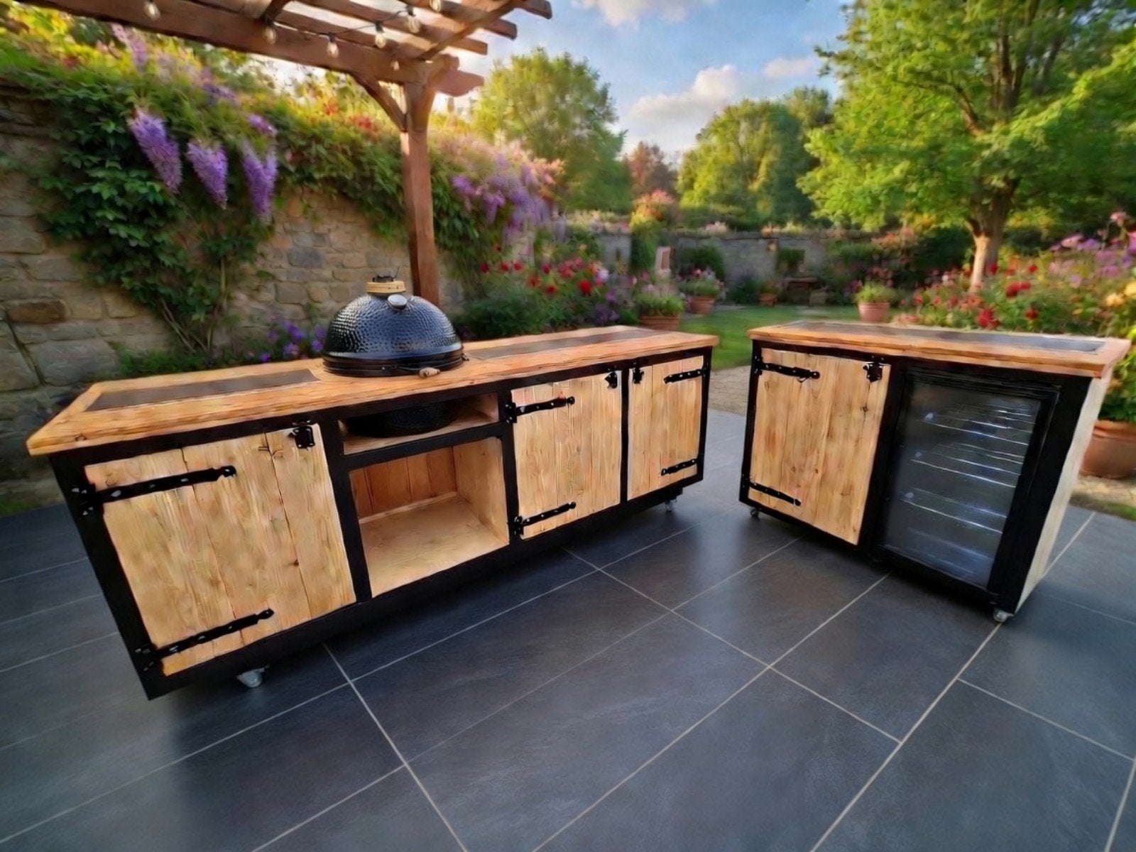 Grote twee delige buitenkeuken incl koelkast, Tuin en Terras, Ophalen, Houtskool