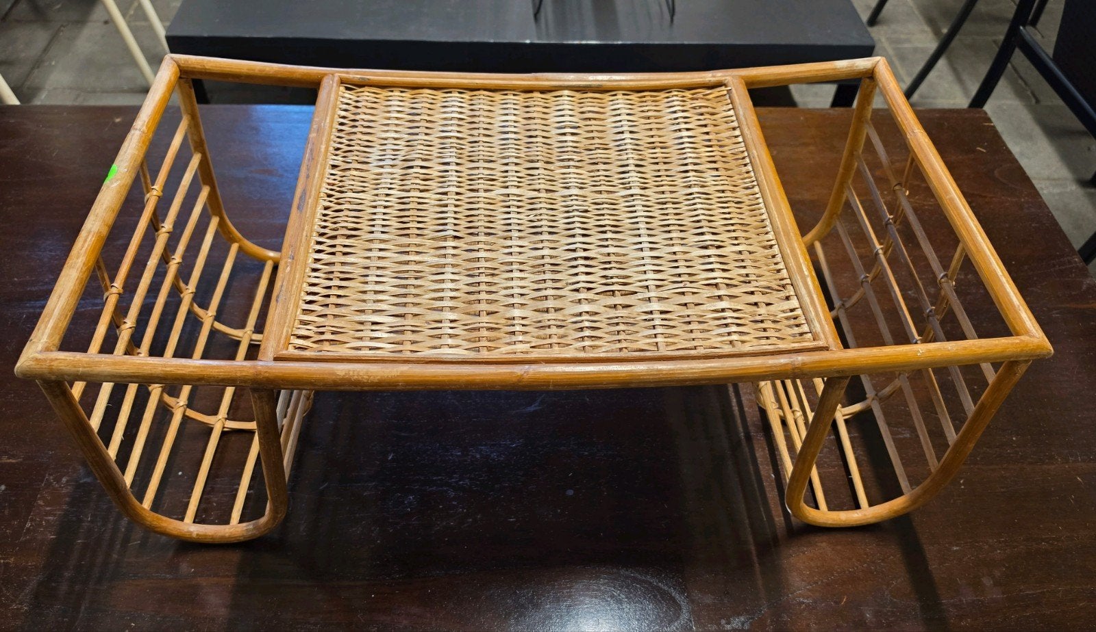 Vintage rotan bedtafel/ontbijtblad, Ophalen, Vintage, Gebruikt, Natuurlijk materiaal