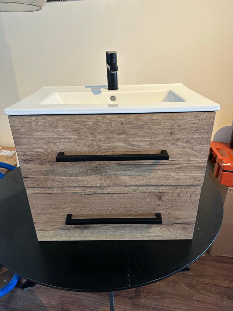 Wastafelmeubel 60cm met wasbak en kraan, Ophalen, 50 tot 100 cm, Zo goed als nieuw, Minder dan 100 cm
