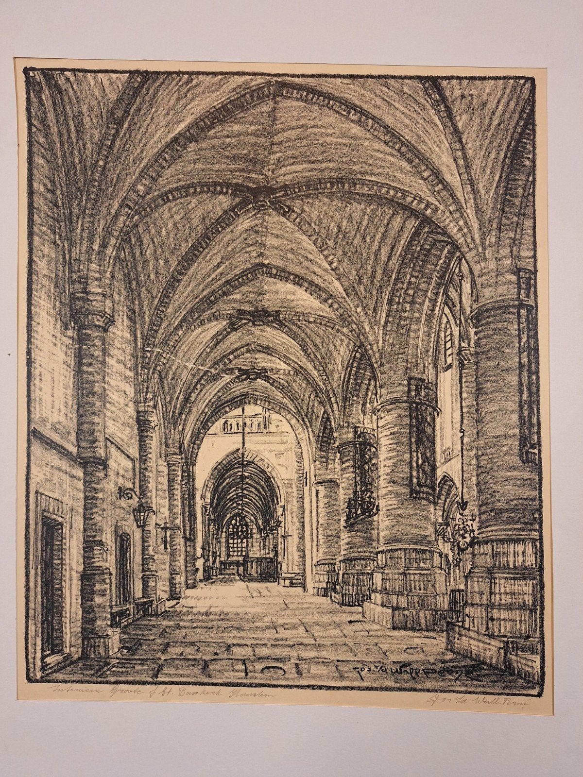 Lithografie Kerk Haarlem - Jos van der Wall Perne, Architectuur, Ophalen of Verzenden, Gesigneerd, Lithografie