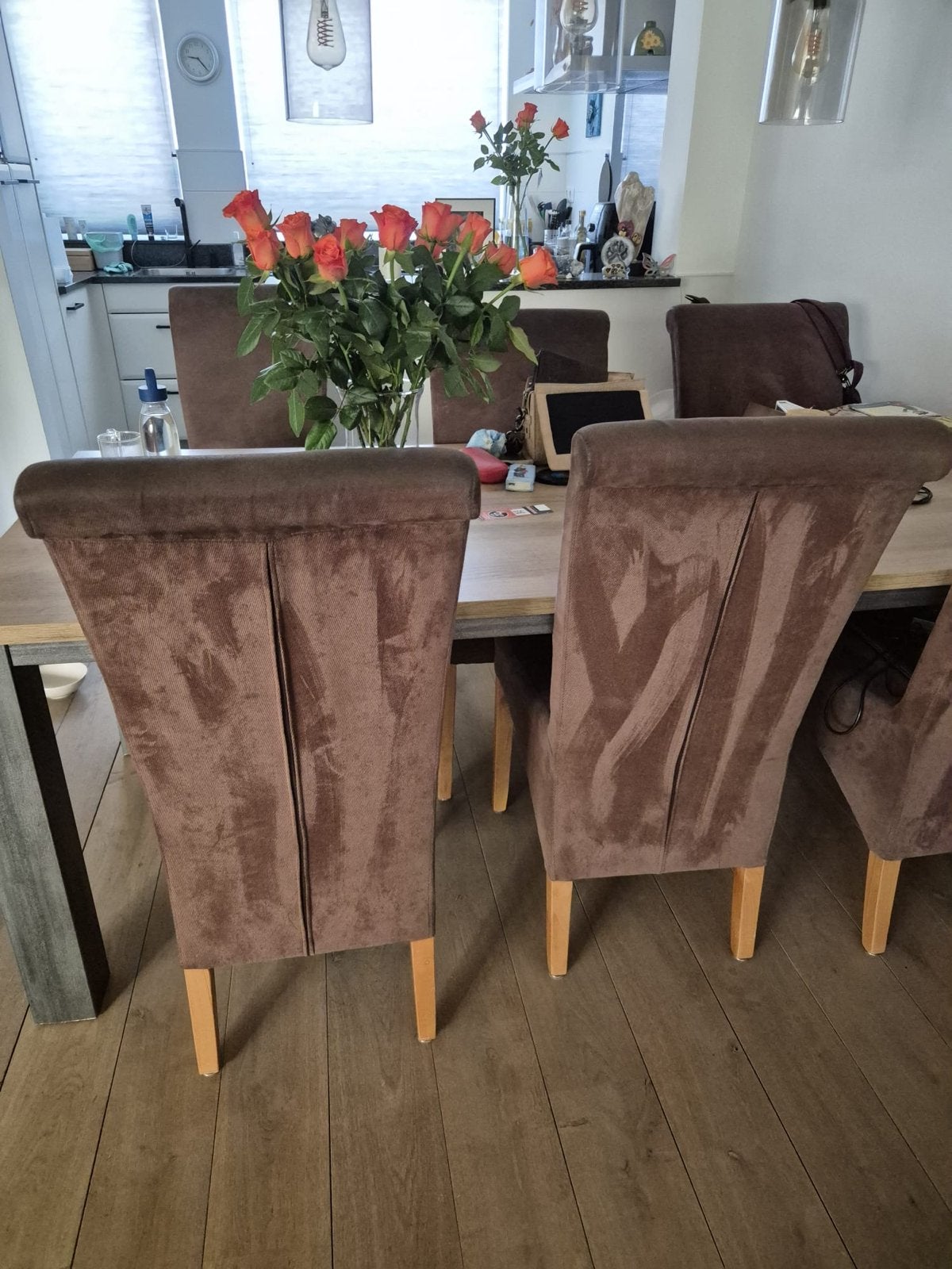 2,5-zits bank en 6 eetkamerstoelen  in goede sraat, Ophalen, Zie foto, Gebruikt, 150 tot 200 cm