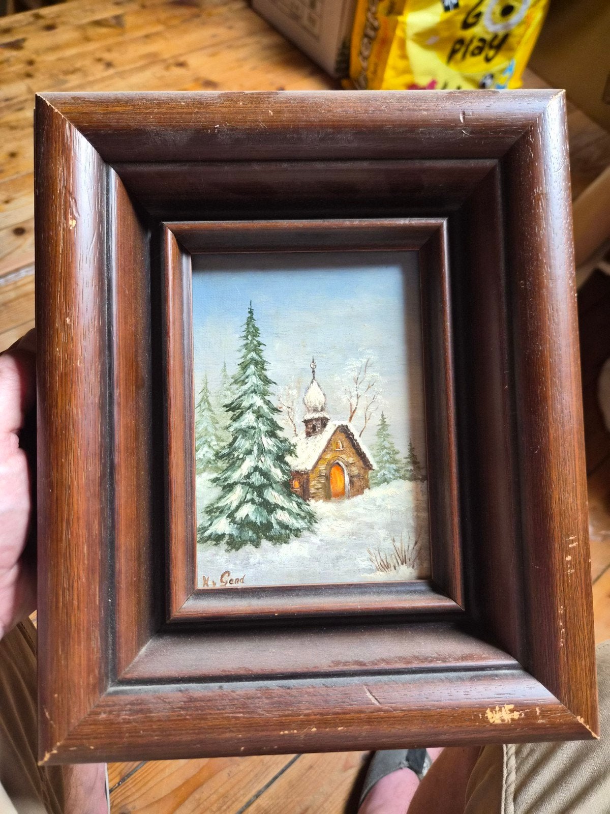Schilderij Winterlandschap met Kapel - Gesigneerd, Ophalen of Verzenden