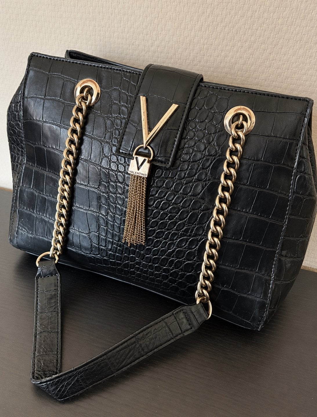 Valentino zwarte croco hand tas, Sieraden, Tassen en Uiterlijk, Ophalen of Verzenden, Gebruikt, Zwart