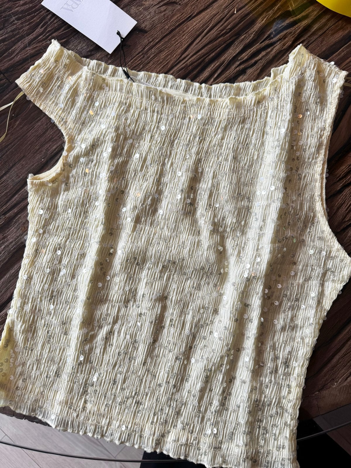 Nieuwe gele Zara top met pailletten maat S, Geel, Nieuw, Ophalen of Verzenden, Maat 36 (S)