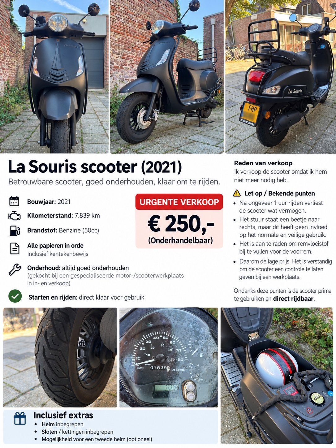 La Souris scooter – bouwjaar 2021 – €250 (onderhandelbaar), Fietsen en Brommers, Ophalen, Gebruikt, Overige typen, Overige merken