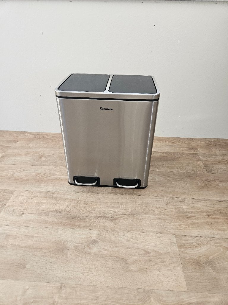 Homra dubbele prullenbak 30 liter (2 x 15 liter), Ophalen, Met pedaal, Rvs, 5 – 50