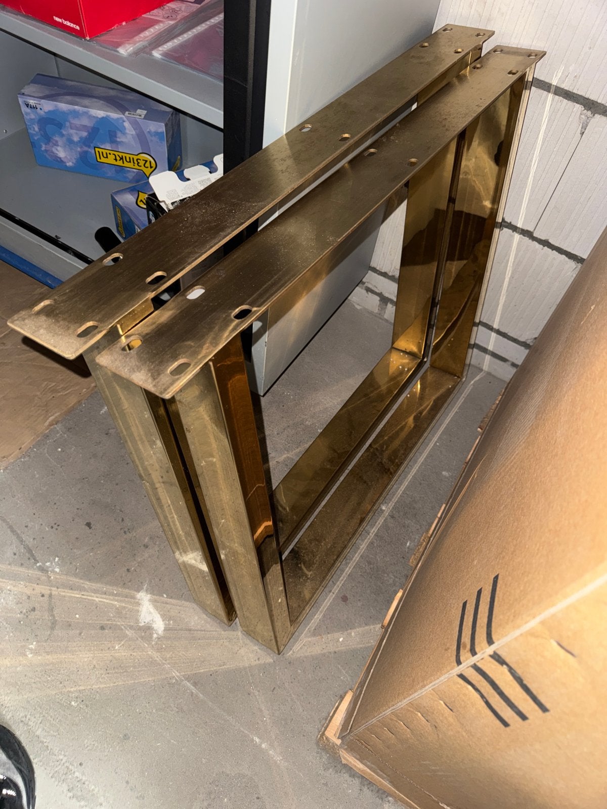 Gouden metalen tafelpoot set - Gebruikt, Tafelpoot, Gebruikt, 50 tot 100 cm, Ophalen of Verzenden