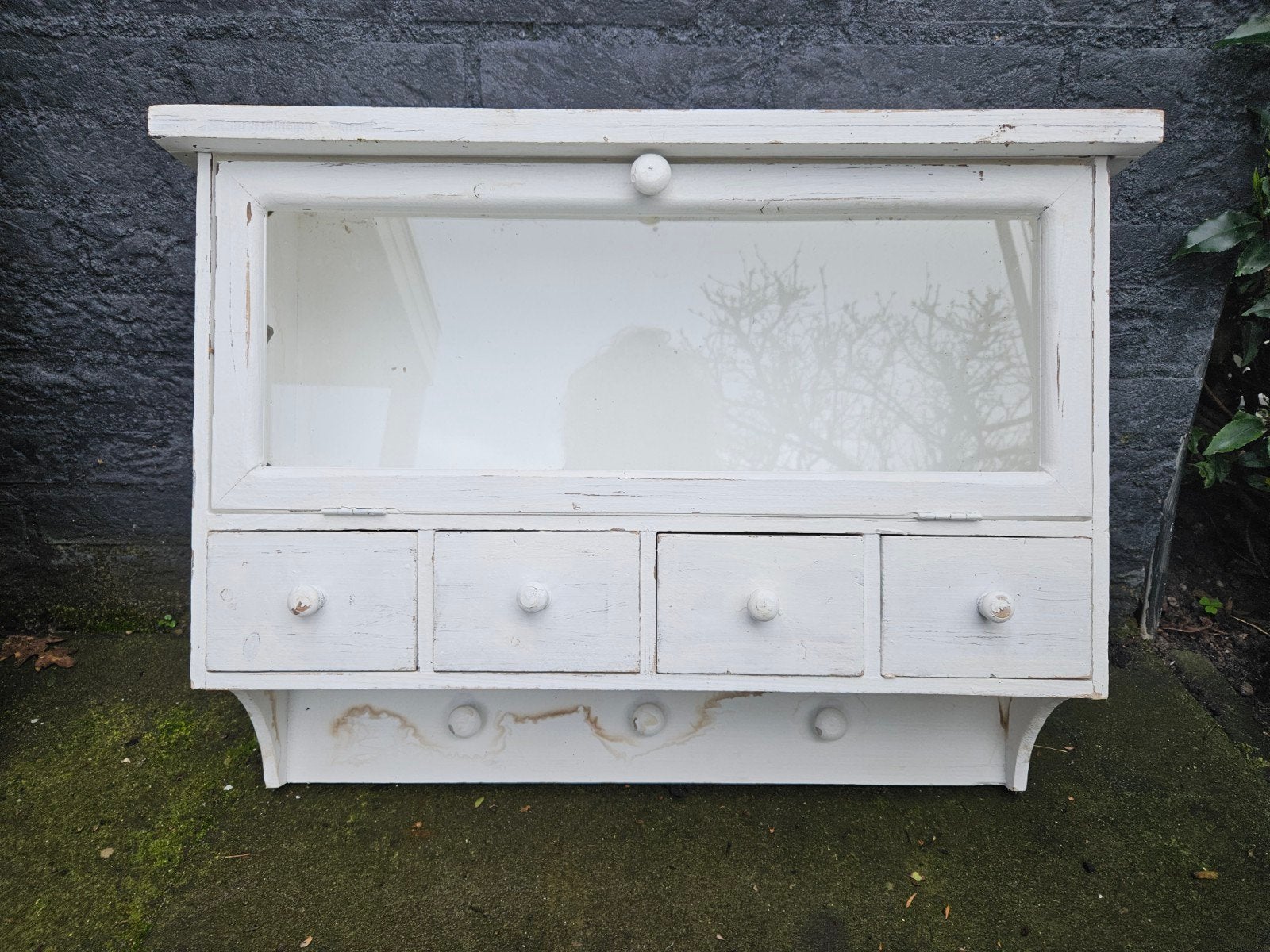 brocante wandkastje met lades en glas, Ophalen of Verzenden