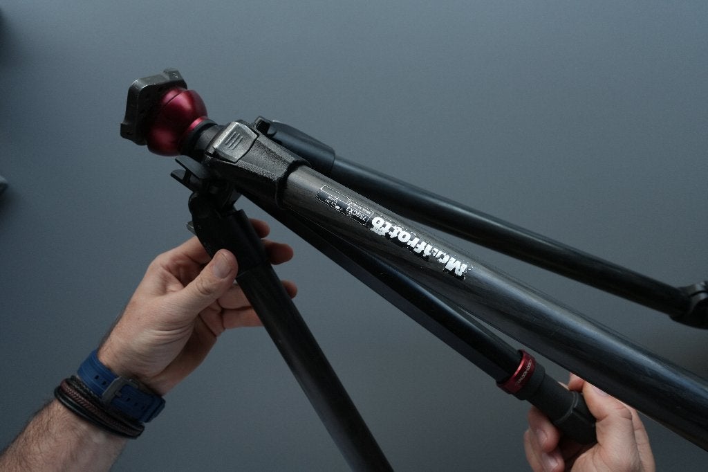 Manfrotto 755CX3 Carbon Fibre Tripod, Gebruikt, 150 tot 175 cm, Met balhoofd, Ophalen of Verzenden