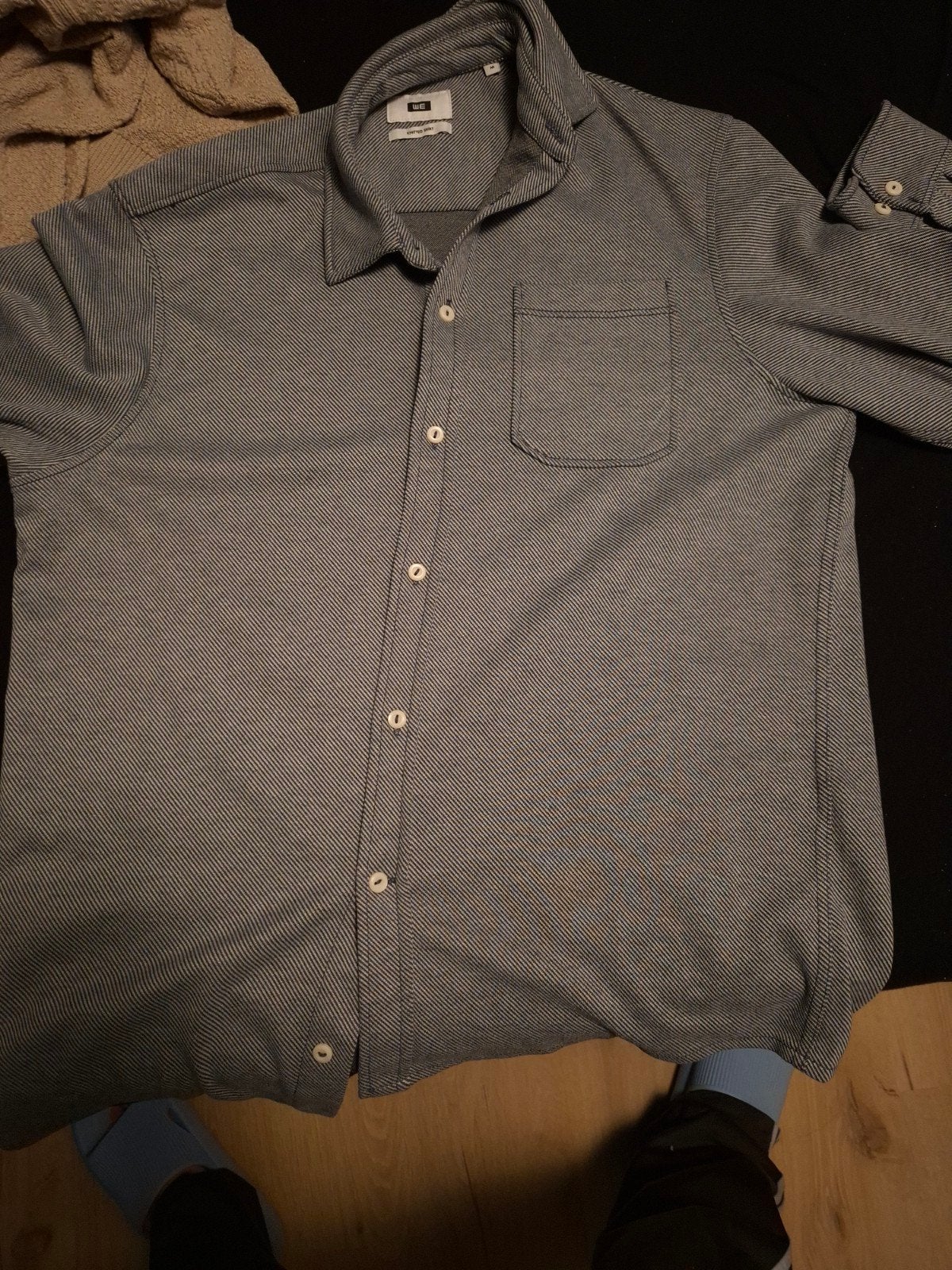 WE Knitted Shirt - Grijs/Zwart - Maat M, Ophalen, WE, Halswijdte 39/40 (M), Zo goed als nieuw