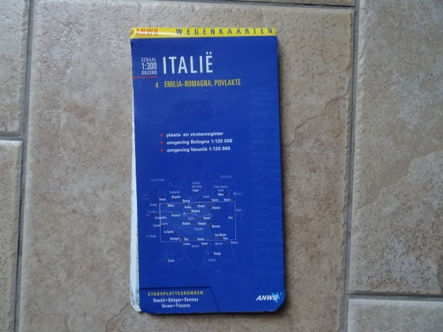 anwb wegenkaart Italie 4 Emilia Romagna, Po vlakte, Veneto, Gelezen, Landkaart, 1800 tot 2000, Italië