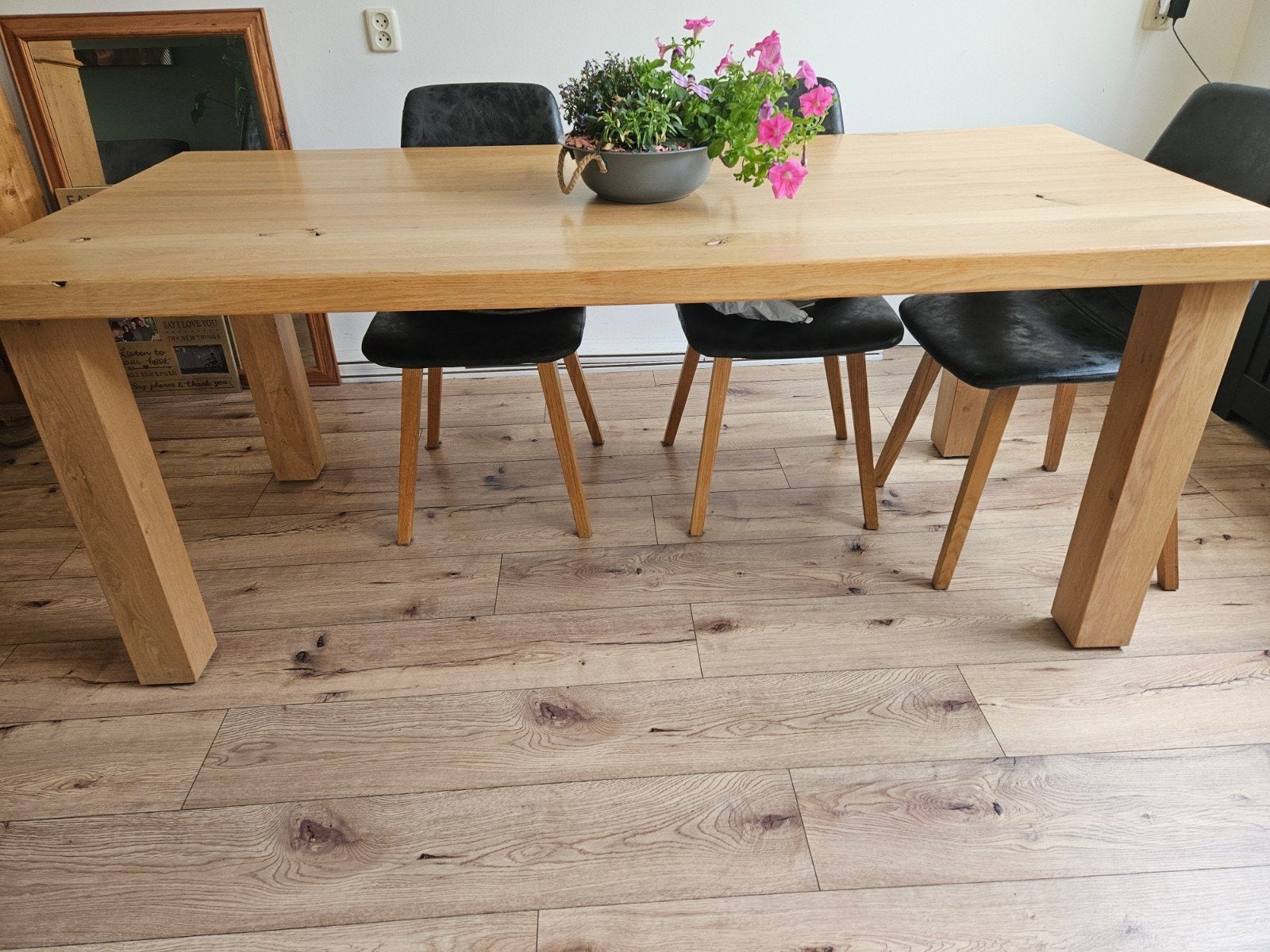 Massief eiken eettafel 190x88cm, 76,5cm hoog, Ophalen, Gebruikt, Eikenhout, 50 tot 100 cm