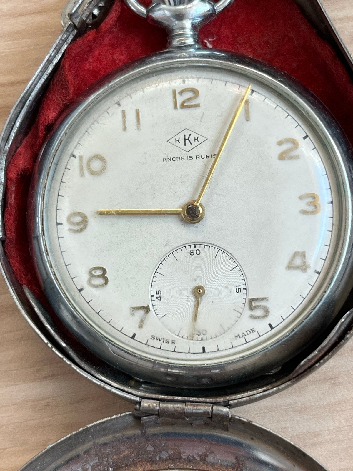 Vintage Zakhorloge K.K. Ancre 15 Rubis Swiss Made, Overige merken, Overige materialen, Zakhorloge, 1930 tot 1960